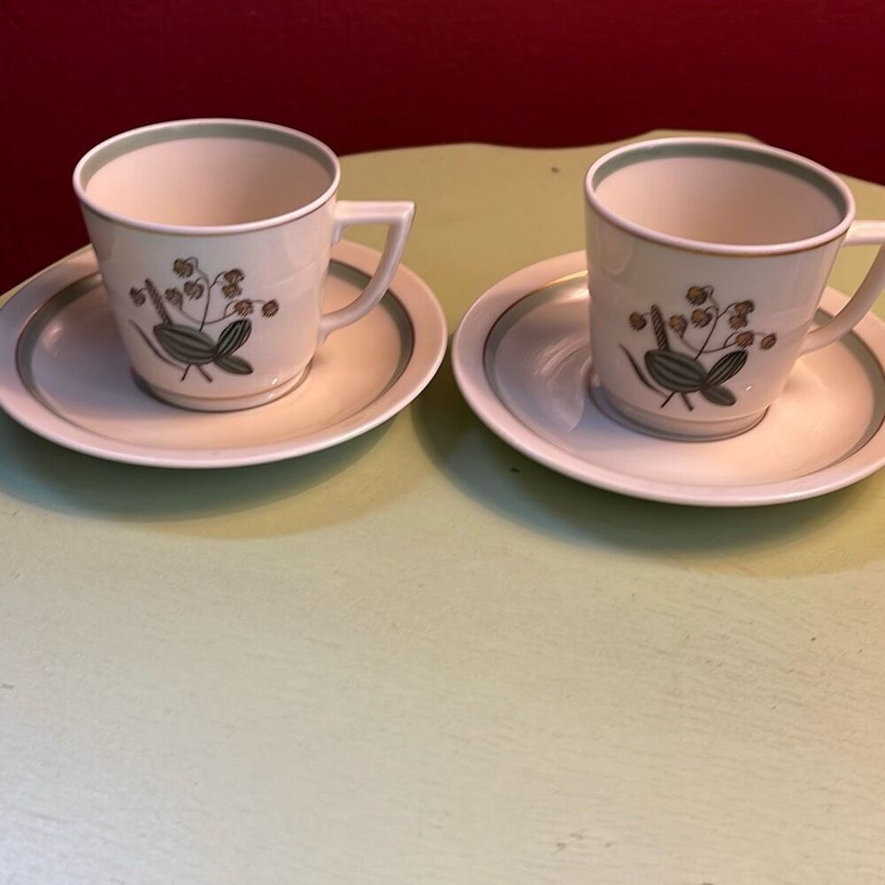 Pair of Royal Copenhagen Quaking Grass Demitasse Cups and Saucers.